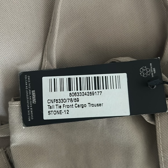 Pretty Little Thing Tall Stone Tie Front Cargo Pants - Brand New - Picture 3 of 4